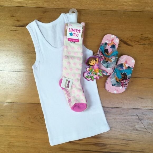 Tank Top (White(, 2 Pair of Socks, and Dora the Explorer Sandals - size S (5/6)S - Picture 1 of 7